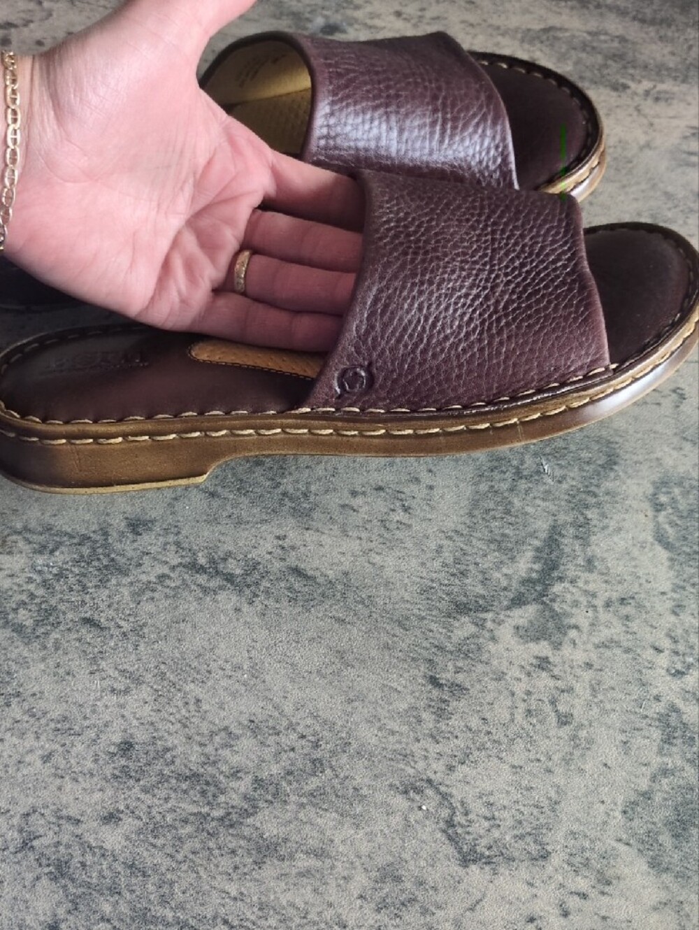 Born Dark Brown Leather Slide Sandals - Picture 2 of 5